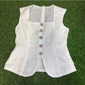 White Eyelet Button-Down Top